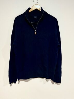 J.CREW men's navy 1/4 zip mock neck 100% Lamb wool sweater sz L shirt